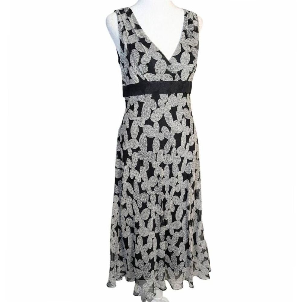 Vintage Dressbarn silk black & white butterfly bias slinky slip dress womens 8